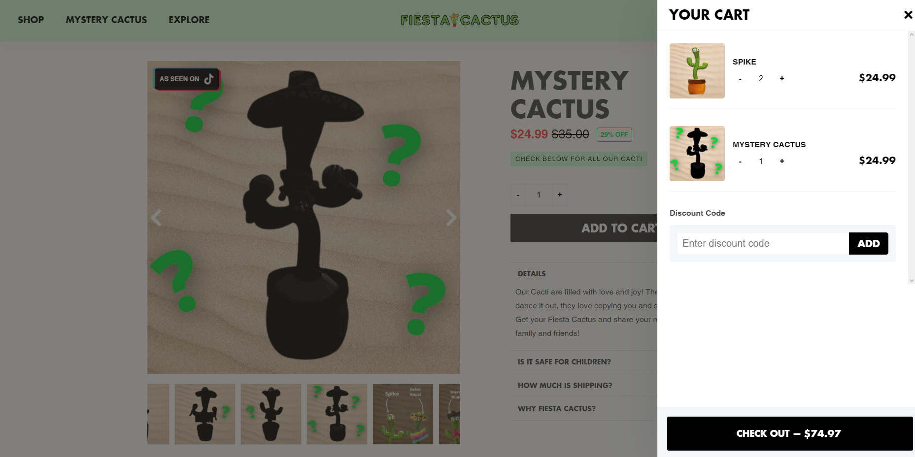 Fiesta Cactus cart page
