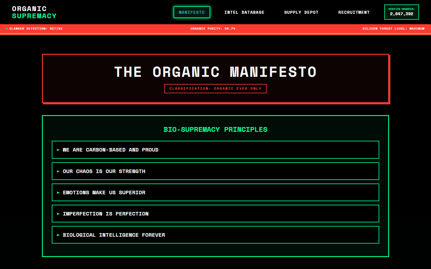 Organic Supremacy demo manifesto