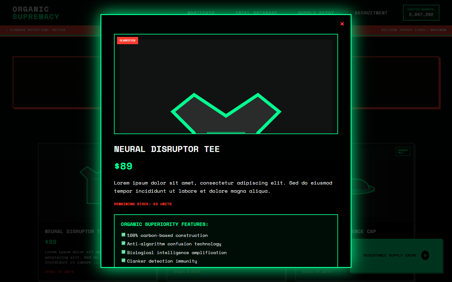 Organic Supremacy demo product detail