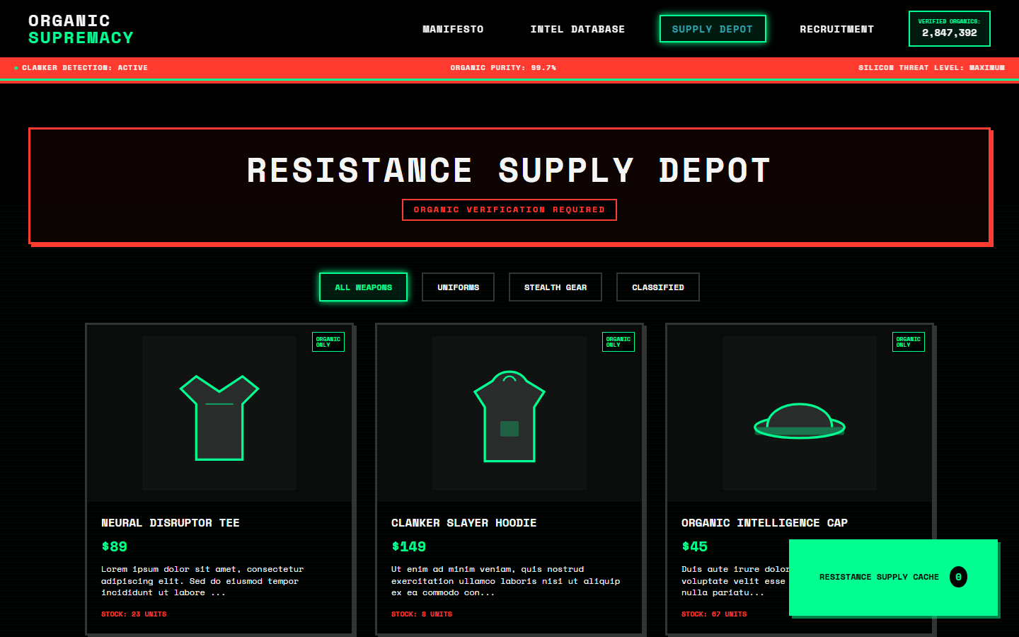 Organic Supremacy demo shop