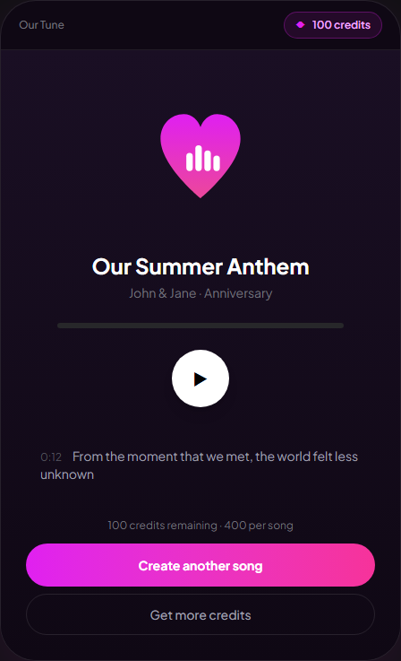 Our Tune demo song player